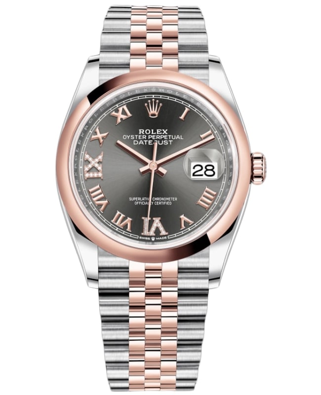 Rolex Datejust 36 Steel & Everose Gold Slate Diamond Pave Roman Dial Women's Watch M126201-0023