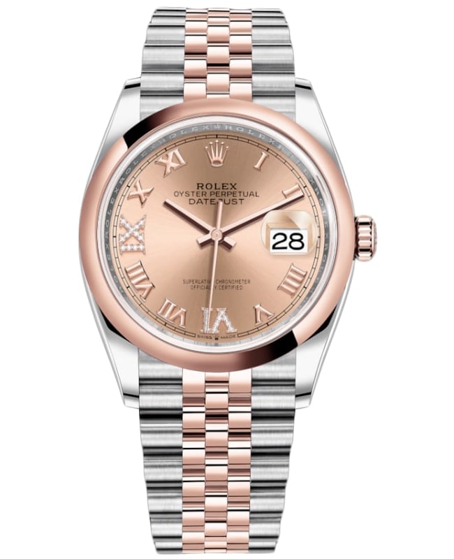 Rolex Datejust 36 Steel & Everose Gold Rose Diamond Pave Roman Dial Women's Watch M126201-0027