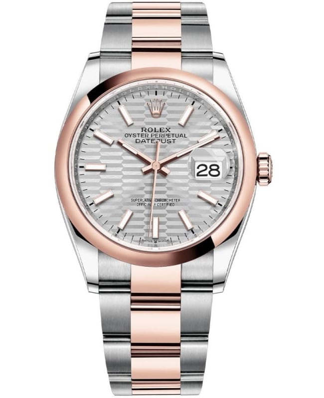 Rolex Datejust 36 Steel  Everose Gold Silver FlutedMotif Dial Womens Watch M1262010034 M1262010034