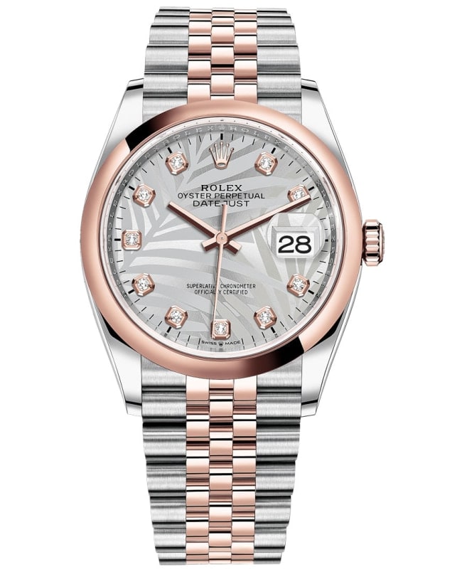 Rolex Datejust 36 Steel & Everose Gold Silver Palm-Motif Diamond Dial Women's Watch M126201-0037