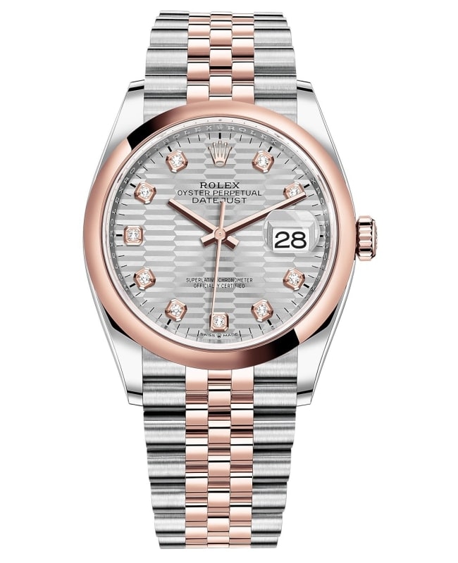 Rolex Datejust 36 Steel & Everose Gold Silver Fluted-Motif Diamond Dial Women's Watch M126201-0039