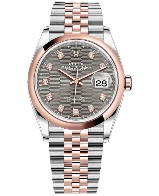 Rolex Datejust 36 Steel & Everose Gold Slate Fluted-Motif Diamond Dial Women's Watch M126201-0041