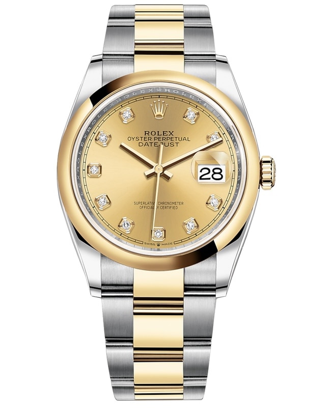 Rolex Datejust 36 Steel  Yellow Gold Champagne Diamond Dial Mens Watch M1262030018 M1262030018