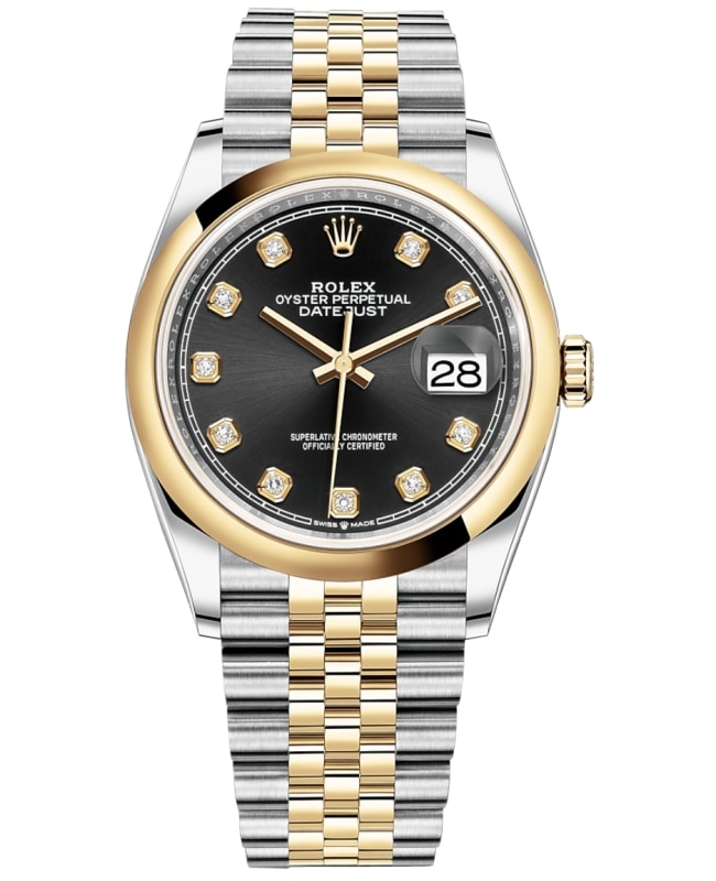 Rolex Datejust 36 Steel & Yellow Gold Black Diamond Dial Women's Watch M126203-0021