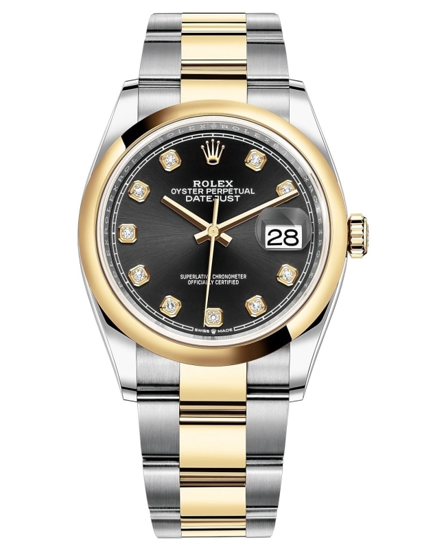 Rolex Datejust 36 Steel & Yellow Gold Black Diamond Dial Women's Watch M126203-0022