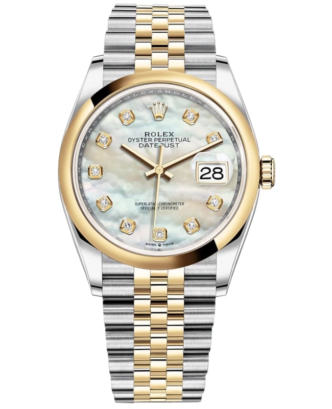 Rolex Datejust 36 Steel & Yellow Gold Mother of Pearl Diamond Dial Women's Watch M126203-0023