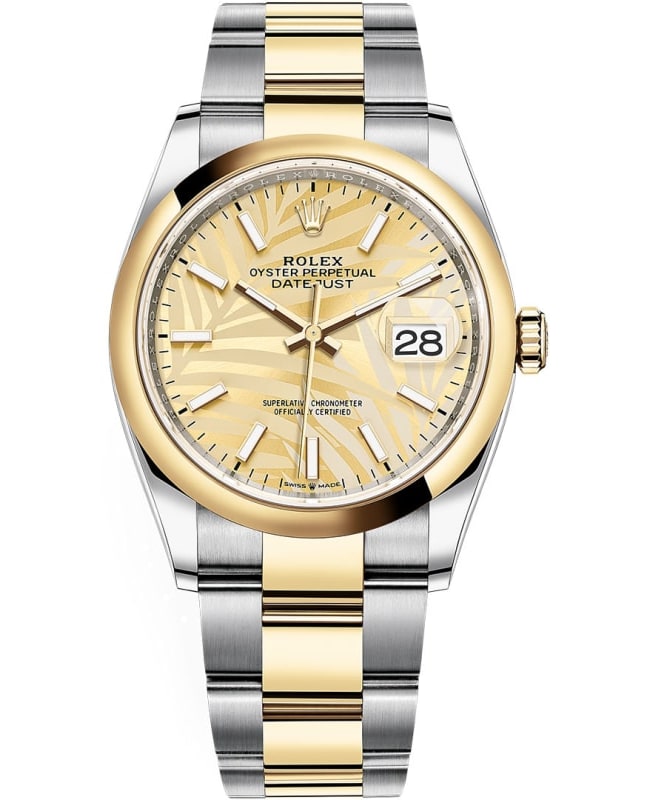 Rolex Datejust 36 Steel & Yellow Gold Golden Palm-Motif Dial Women's Watch M126203-0038