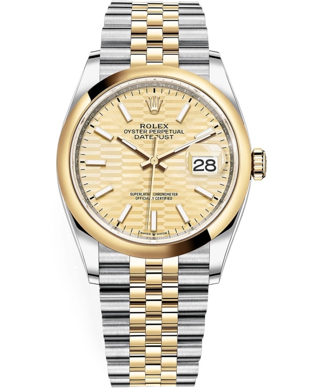 Rolex Datejust 36 Steel & Yellow Gold Golden Fluted-Motif Dial Women's Watch M126203-0039