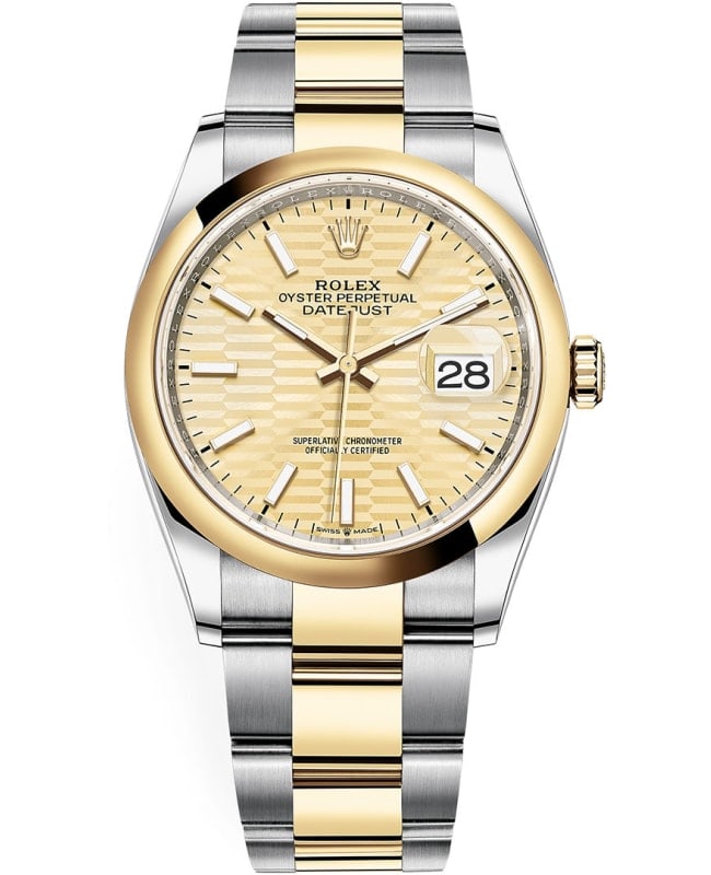 Rolex Datejust 36 Steel & Yellow Gold Golden Fluted-Motif Dial Women's Watch M126203-0040