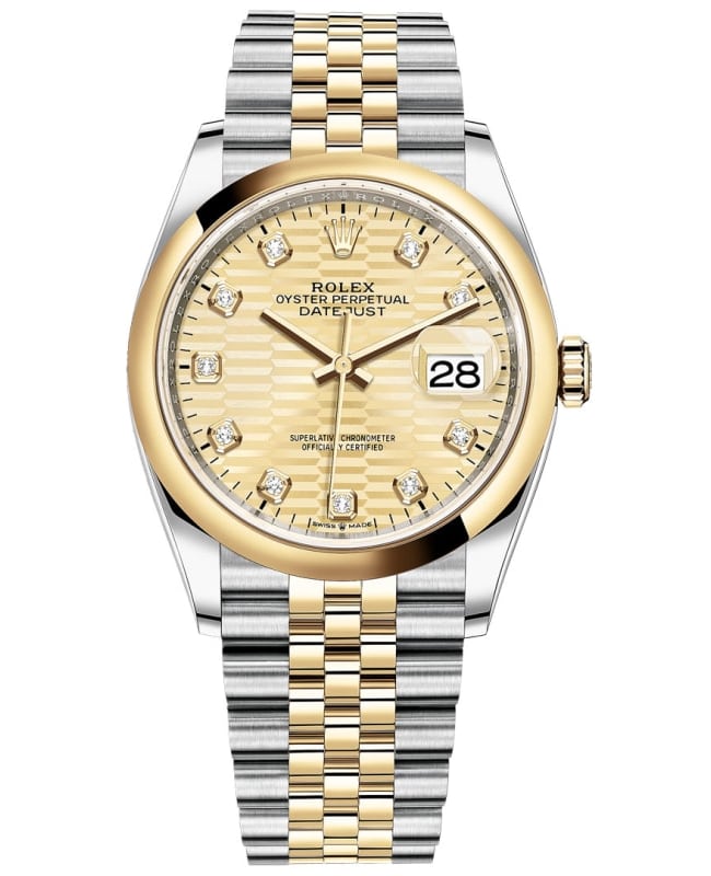 Rolex Datejust 36 Steel & Yellow Gold Golden Fluted-Motif Diamond Dial Women's Watch M126203-0045
