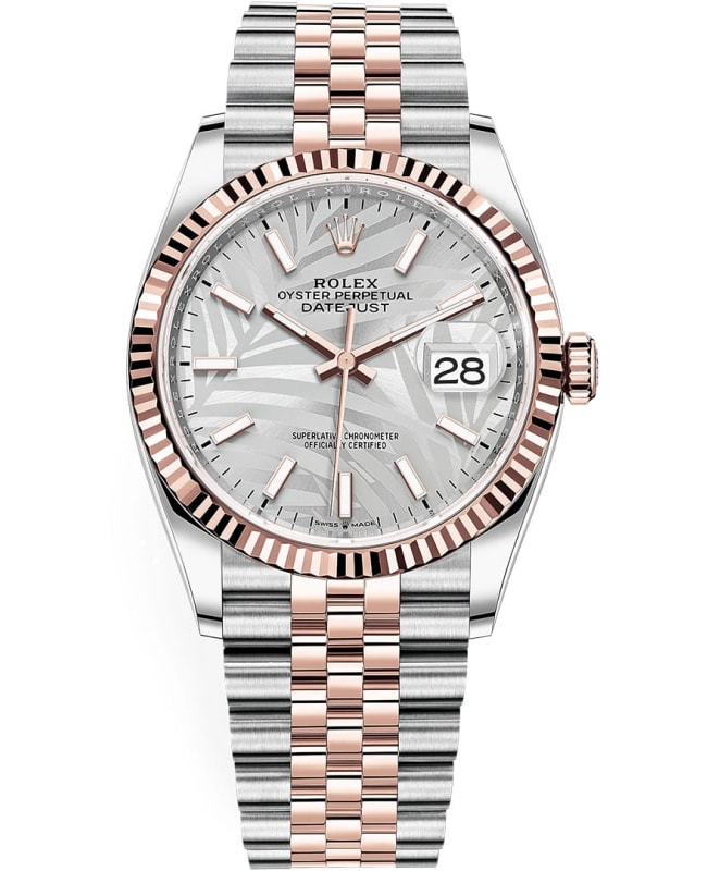 Rolex Datejust 36 Steel & Everose Gold Silver Palm-Motif Dial Women's Watch M126231-0031