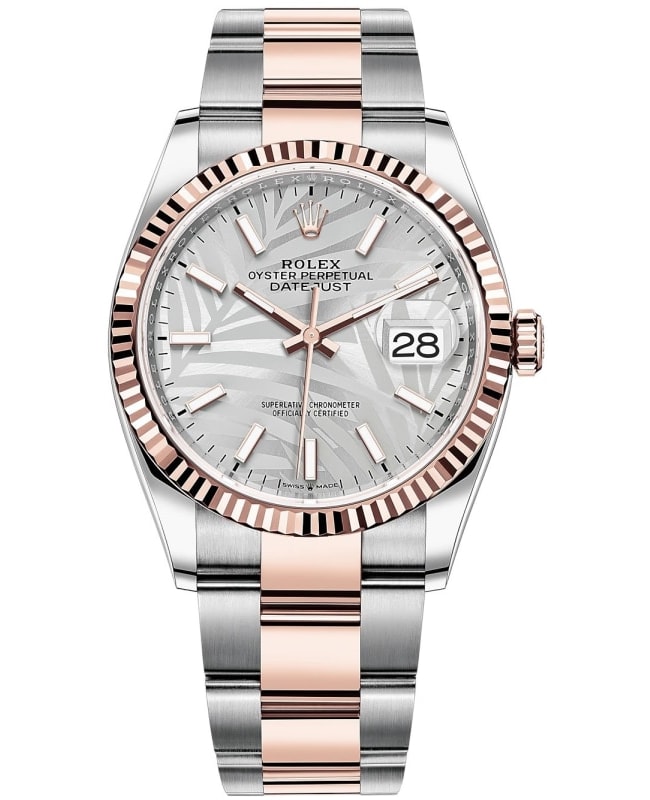 Rolex Datejust 36 Steel  Everose Gold Silver PalmMotif Dial Womens Watch M1262310032 M1262310032