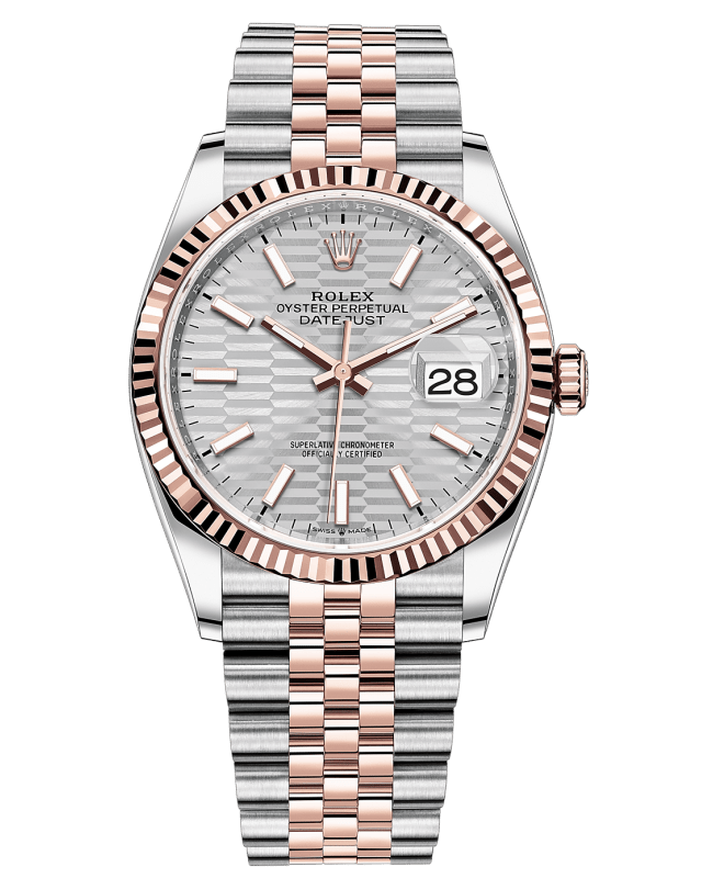 Rolex Datejust 36 Steel & Everose Gold Silver Fluted-Motif Dial Women's Watch M126231-0033