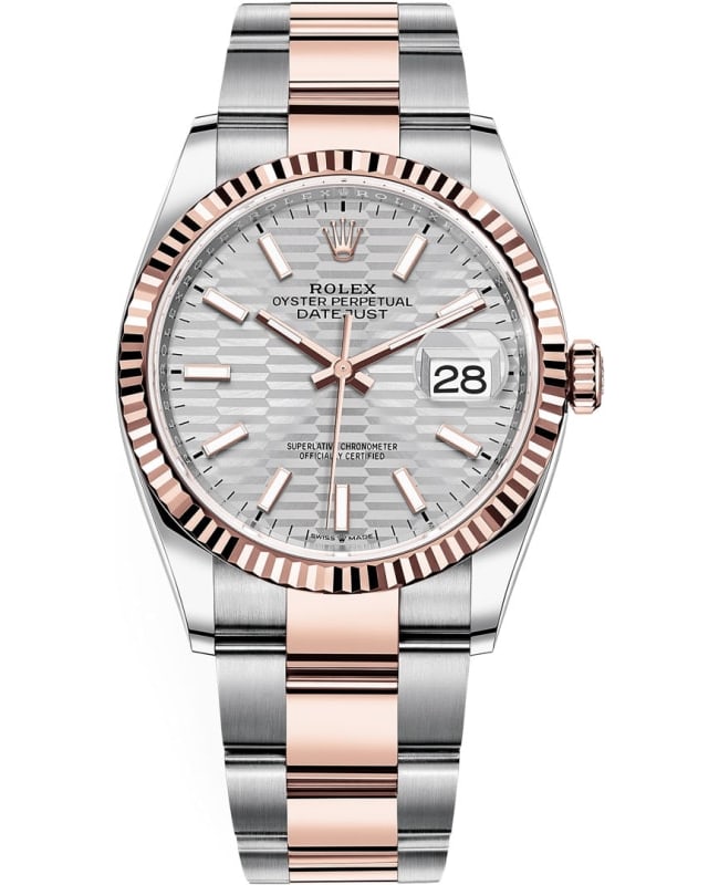 Rolex Datejust 36 Steel & Everose Gold Silver Fluted-Motif Dial Women's Watch M126231-0034
