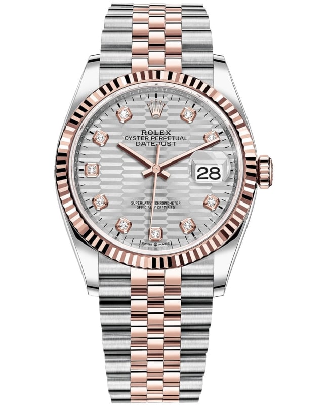 Rolex Datejust 36 Steel & Everose Gold Silver Fluted-Motif Diamond Dial  Women's Watch M126231-0039