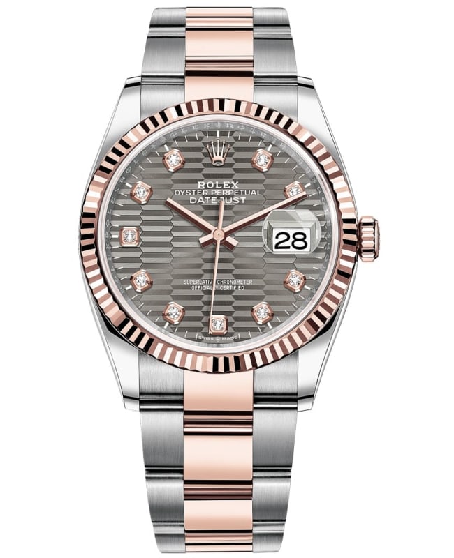 Rolex Datejust 36 Steel & Everose Gold Slate Fluted-Motif Diamond Dial Women's Watch M126231-0042