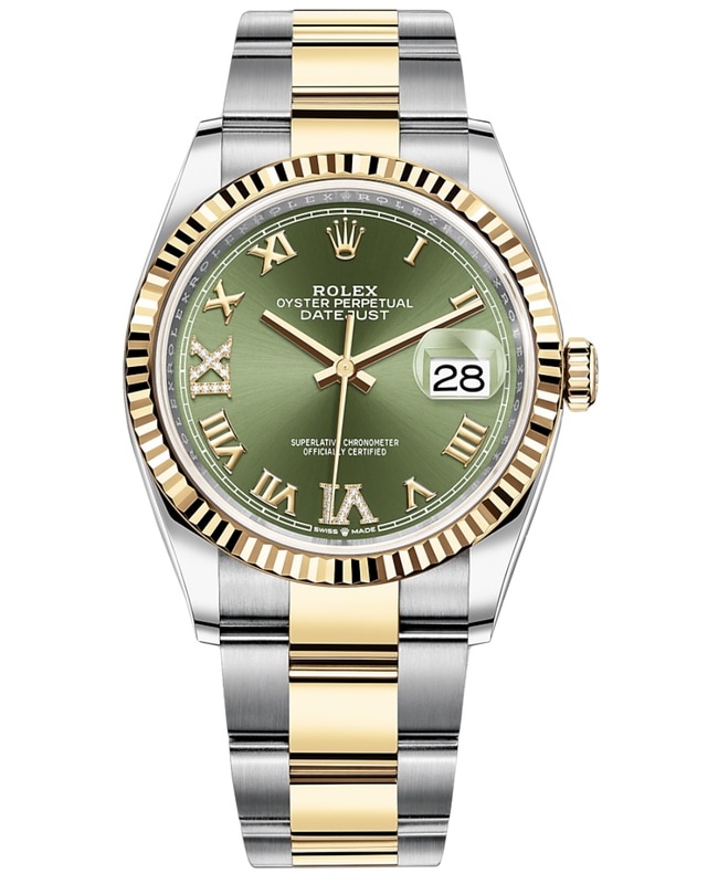 Rolex Datejust 36 Steel  Yellow Gold Olive Green Diamond Dial Womens Watch M1262330026 M1262330026
