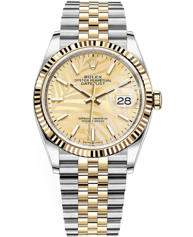 Rolex Datejust 36 Steel & Yellow Gold Golden Palm-Motif Dial Women's Watch M126233-0037