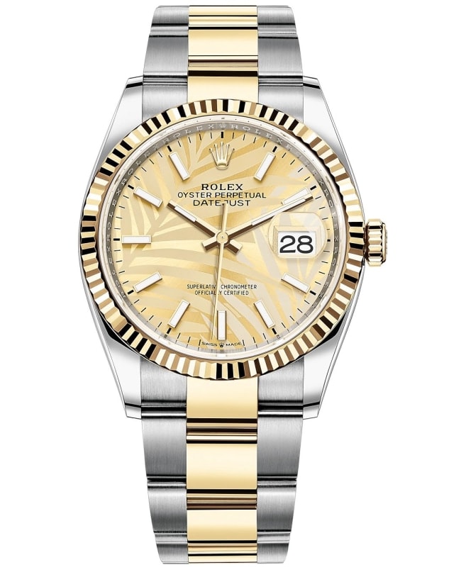 Rolex Datejust 36 Steel  Yellow Gold Golden PalmMotif Dial Womens Watch M1262330038 M1262330038