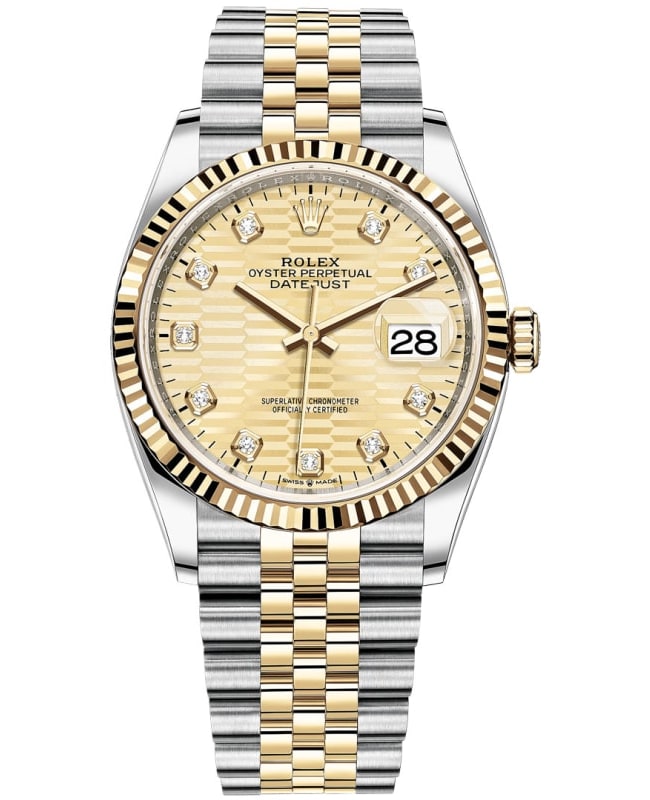 Rolex Datejust 36 Steel & Yellow Gold Golden Fluted-Motif Diamond Dial Women's Watch M126233-0045