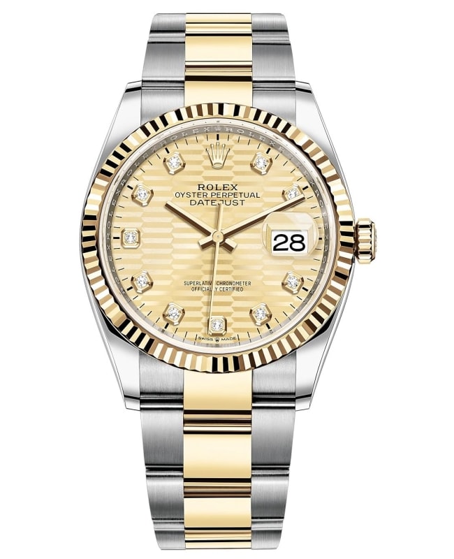Rolex Datejust 36 Yellow Gold Golden Fluted-Motif Diamond Dial Women's Watch M126233-0046