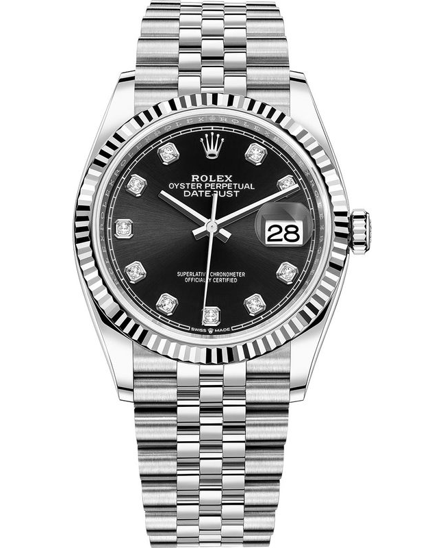 Rolex Datejust 36 Steel  White Gold Black Diamond Dial Womens Watch M1262340027 M1262340027