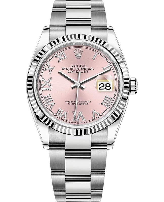 Rolex Datejust 36 Steel  White Gold Pink Diamond Pave Roman Dial Womens Watch M1262340032 M1262340032