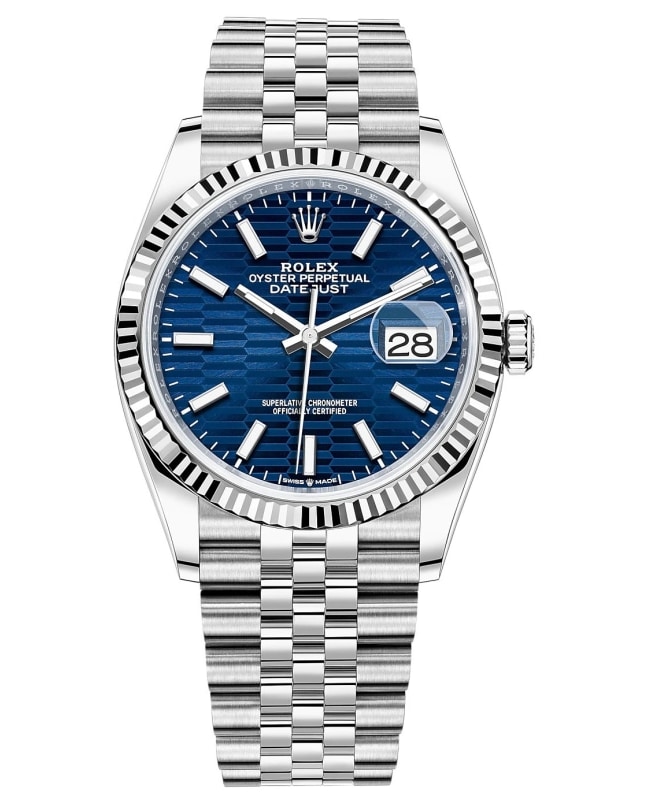 Rolex Datejust 36 Steel  White Gold Blue FlutedMotif Dial Womens Watch M1262340049 M1262340049