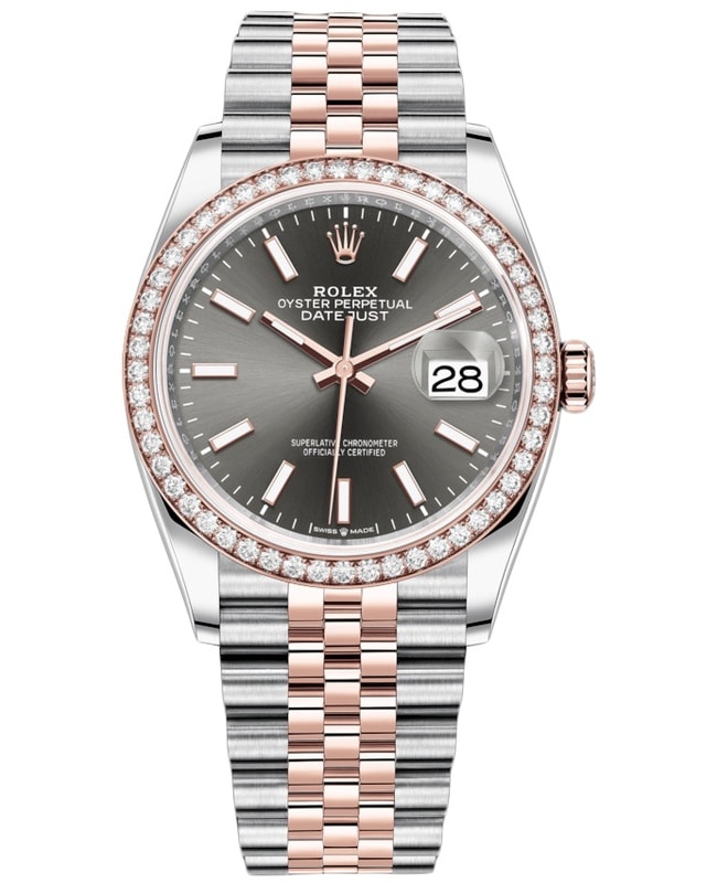 Rolex Datejust 36 Steel & Everose Gold Slate Dial Diamond Bezel Women's Watch M126281RBR-0001