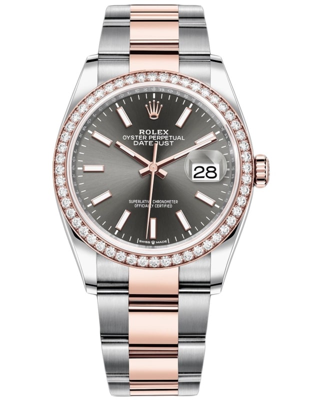Rolex Datejust 36 Steel & Everose Gold Slate Dial Diamond Bezel Women's Watch M126281RBR-0002