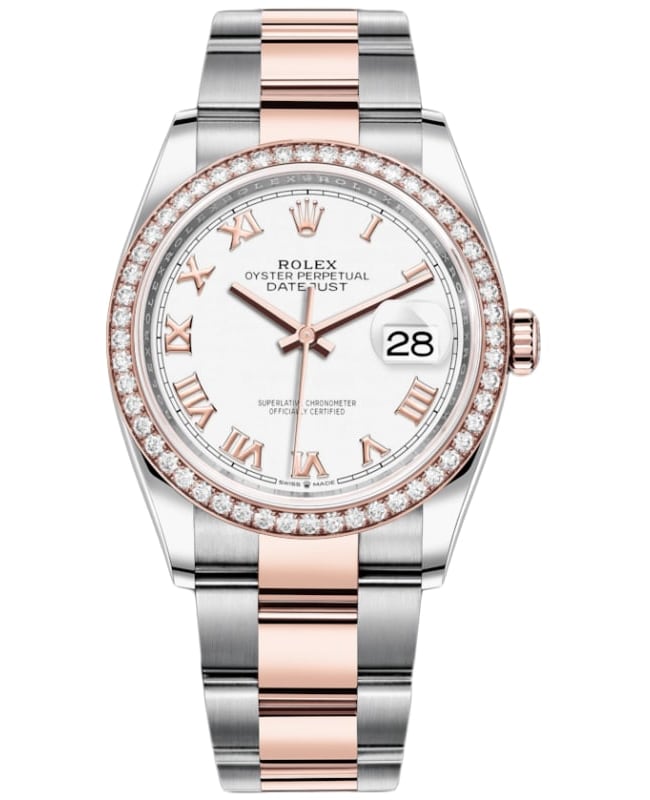 Rolex Datejust 36 Steel & Everose Gold White Roman Dial Diamond Bezel Women's Watch M126281RBR-0004