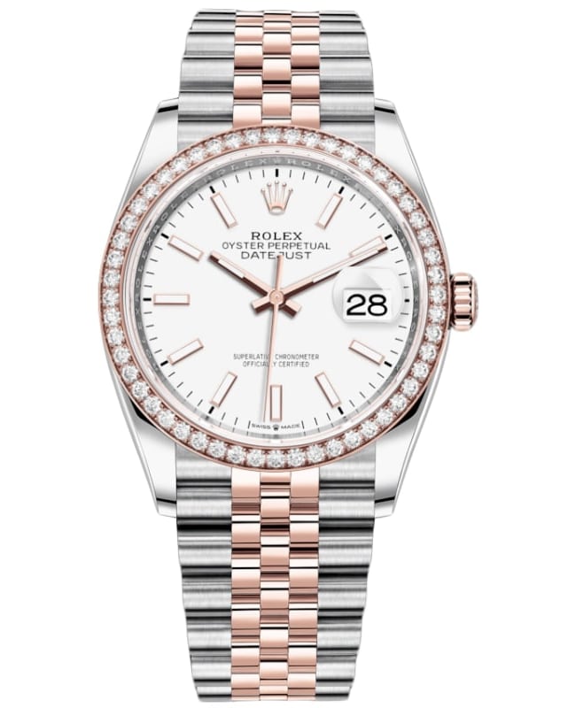 Rolex Datejust 36 Steel & Everose Gold White Dial Diamond Bezel Women's Watch M126281RBR-0005