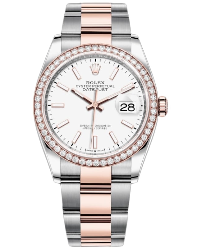Rolex Datejust 36 Steel & Everose Gold White Dial Diamond Bezel Women's Watch M126281RBR-0006