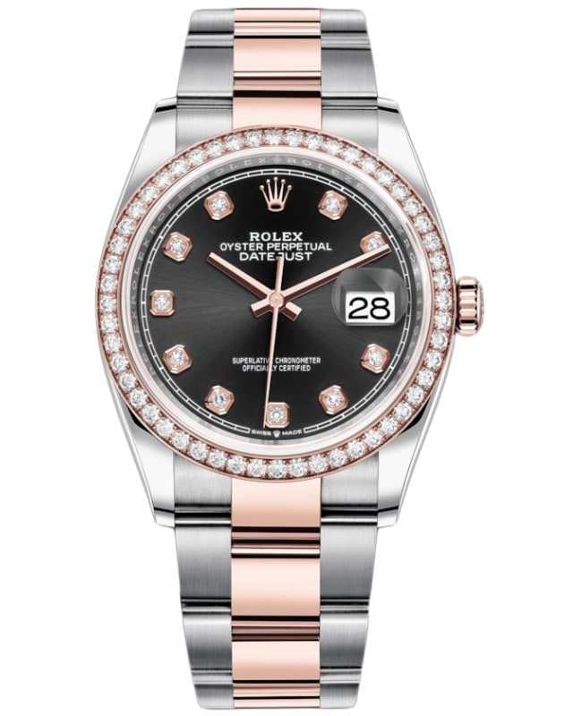 Rolex Datejust 36 Steel & Everose Gold Black Diamond Dial Diamond Bezel Women's Watch M126281RBR-0008