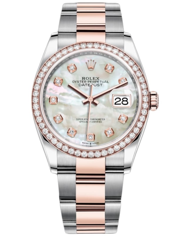Rolex Datejust 36 Steel  Everose Gold MotherofPearl Diamond Dial Diamond Bezel Womens Watch M126281RBR0010 M126281RBR0010