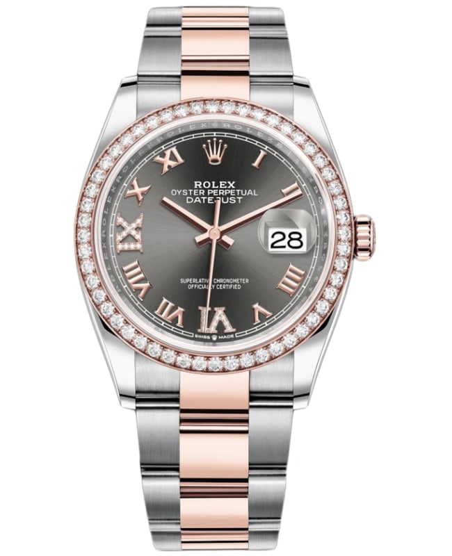Rolex Datejust 36 Steel  Everose Gold Slate Diamond Pave Roman Dial Diamond Bezel Womens Watch M126281RBR0012 M126281RBR0012