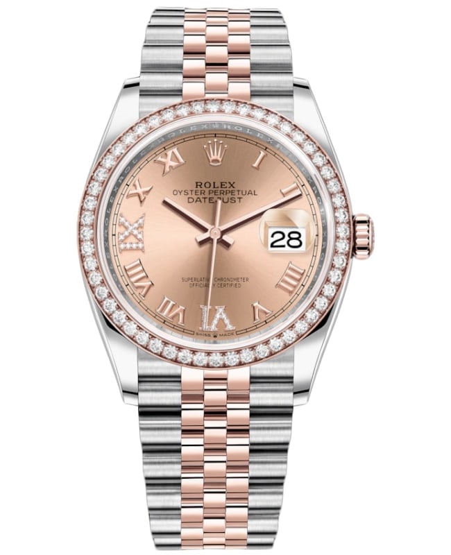 Rolex Datejust 36 Steel  Everose Gold Rose Diamond Pave Roman Dial Diamond Bezel Womens Watch M126281RBR0015 M126281RBR0015