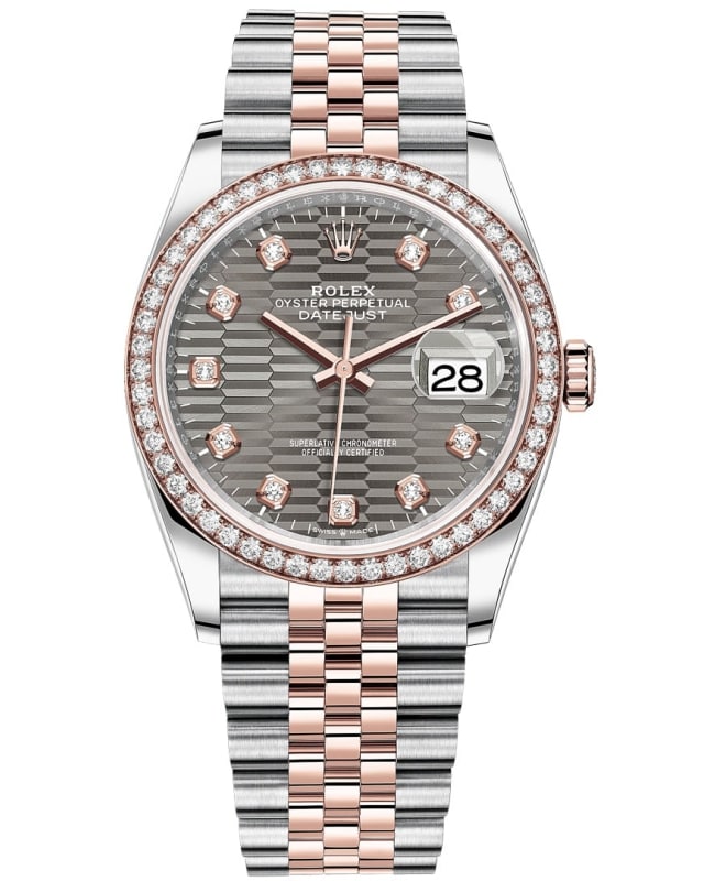 Rolex Datejust 36 Steel & Everose Gold Slate Fluted-Motif Dial Diamond Bezel Women's Watch M126281RBR-0029