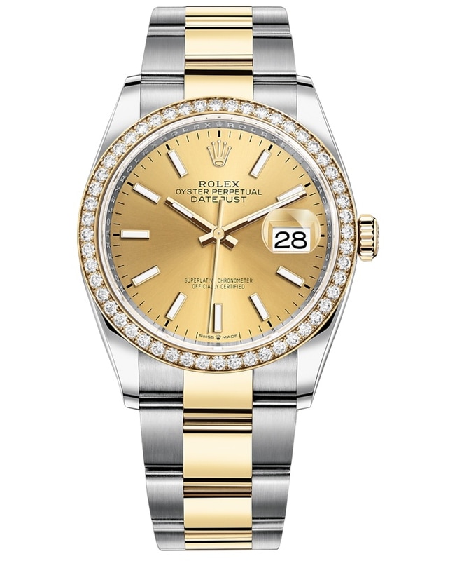 Rolex Datejust 36 Yellow Gold  Diamonds Champagne Dial Womens Watch M126283RBR0002 M126283RBR0002