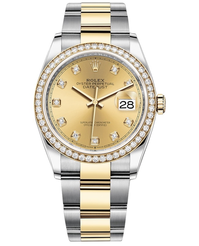 Rolex Datejust 36 Yellow Gold & Diamonds Champagne Diamond Dial Women's Watch M126283RBR-0004