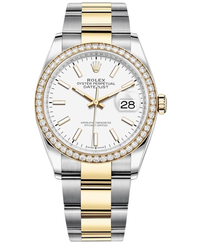 Rolex Datejust 36 Yellow Gold & Diamonds White Dial Women's Watch M126283RBR-0006