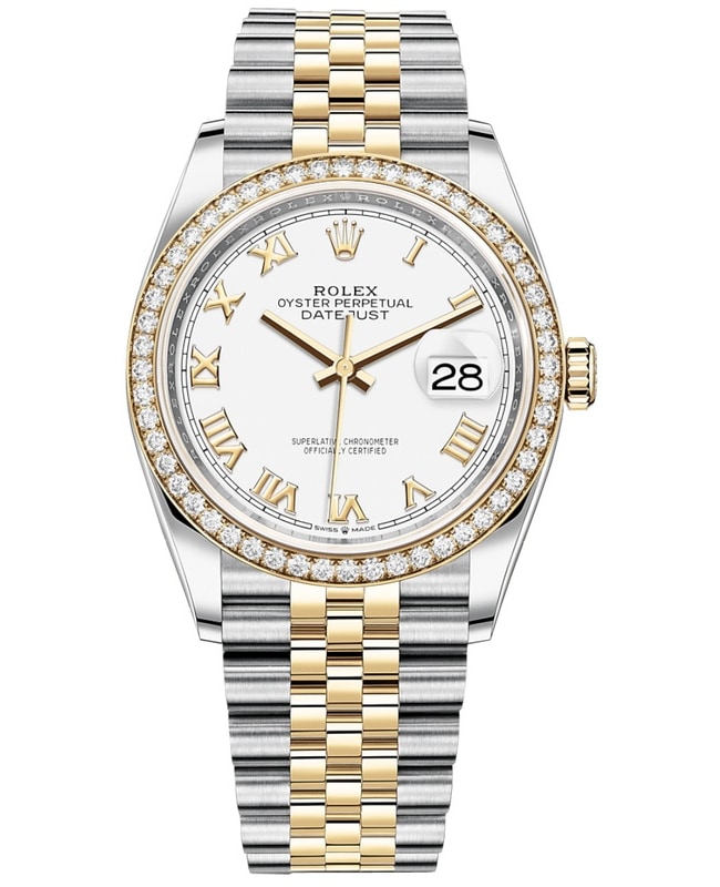 Rolex Datejust 36 Yellow Gold & Diamonds White Roman Dial Women's Watch M126283RBR-0015