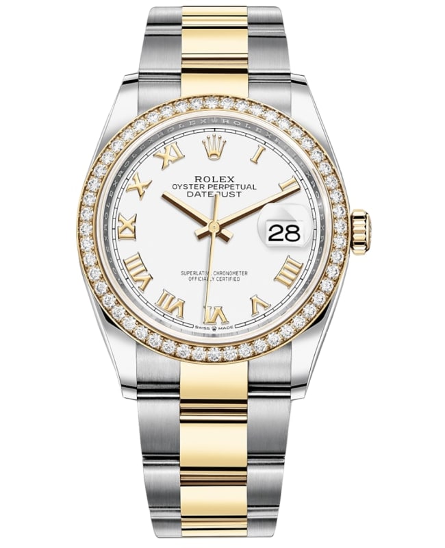 Rolex Datejust 36 Yellow Gold & Diamonds White Roman Dial Women's Watch M126283RBR-0016