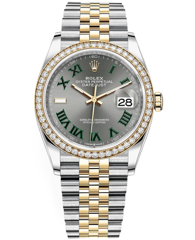 Rolex Datejust 36 Yellow Gold & Diamonds Slate Wimbledon Roman Dial Women's Watch M126283RBR-0021