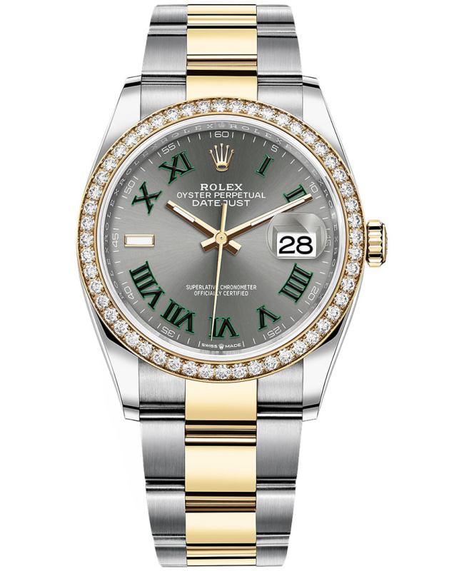 Rolex Datejust 36 Yellow Gold & Diamonds Slate Wimbledon Roman Dial Women's Watch M126283RBR-0022