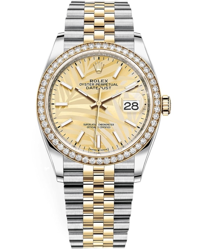 Rolex Datejust 36 Yellow Gold & Diamonds Golden Palm-Motif Dial Women's Watch M126283RBR-0023