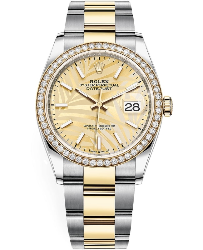 Rolex Datejust 36 Yellow Gold & Diamonds Golden Palm-Motif Dial Women's Watch M126283RBR-0024