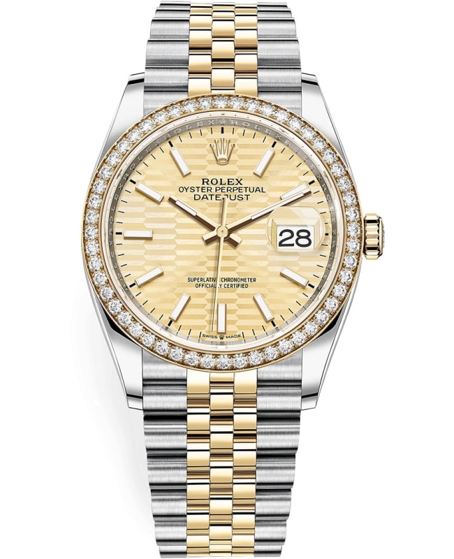 Rolex Datejust 36 Yellow Gold & Diamonds Golden Fluted-Motif Dial Women's Watch M126283RBR-0025