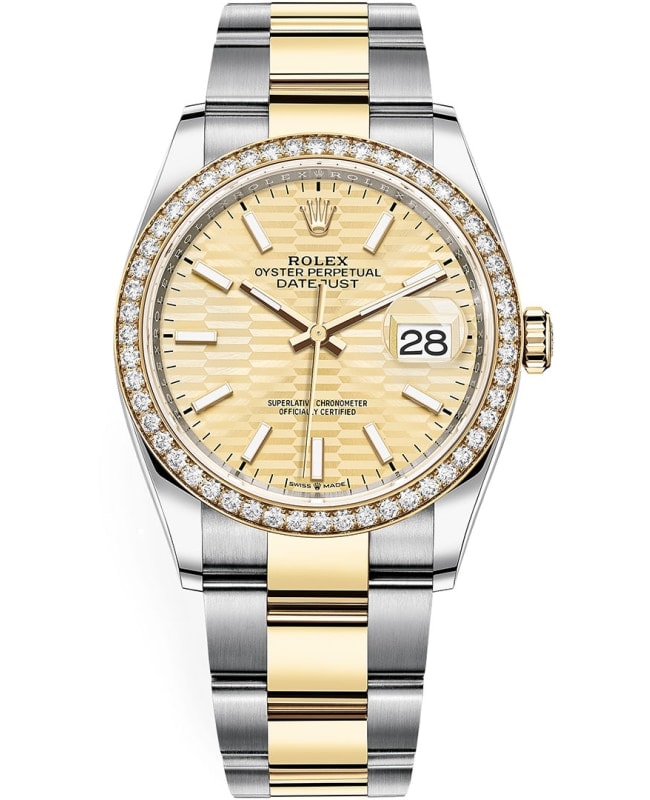 Rolex Datejust 36 Yellow Gold & Diamonds Golden Fluted-Motif Dial Women's Watch M126283RBR-0026
