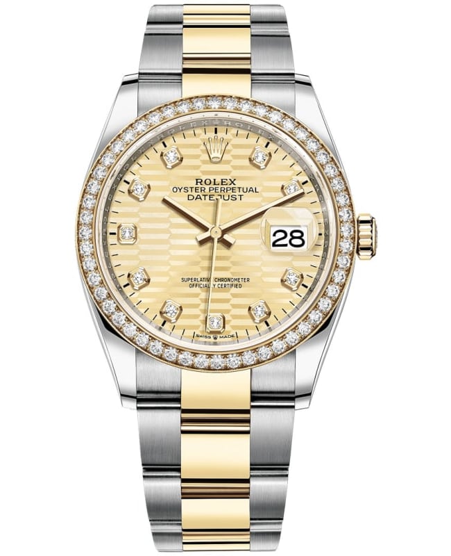 Rolex Datejust 36 Yellow Gold & Diamonds Golden Fluted-Motif Diamond Dial Women's Watch M126283RBR-0032